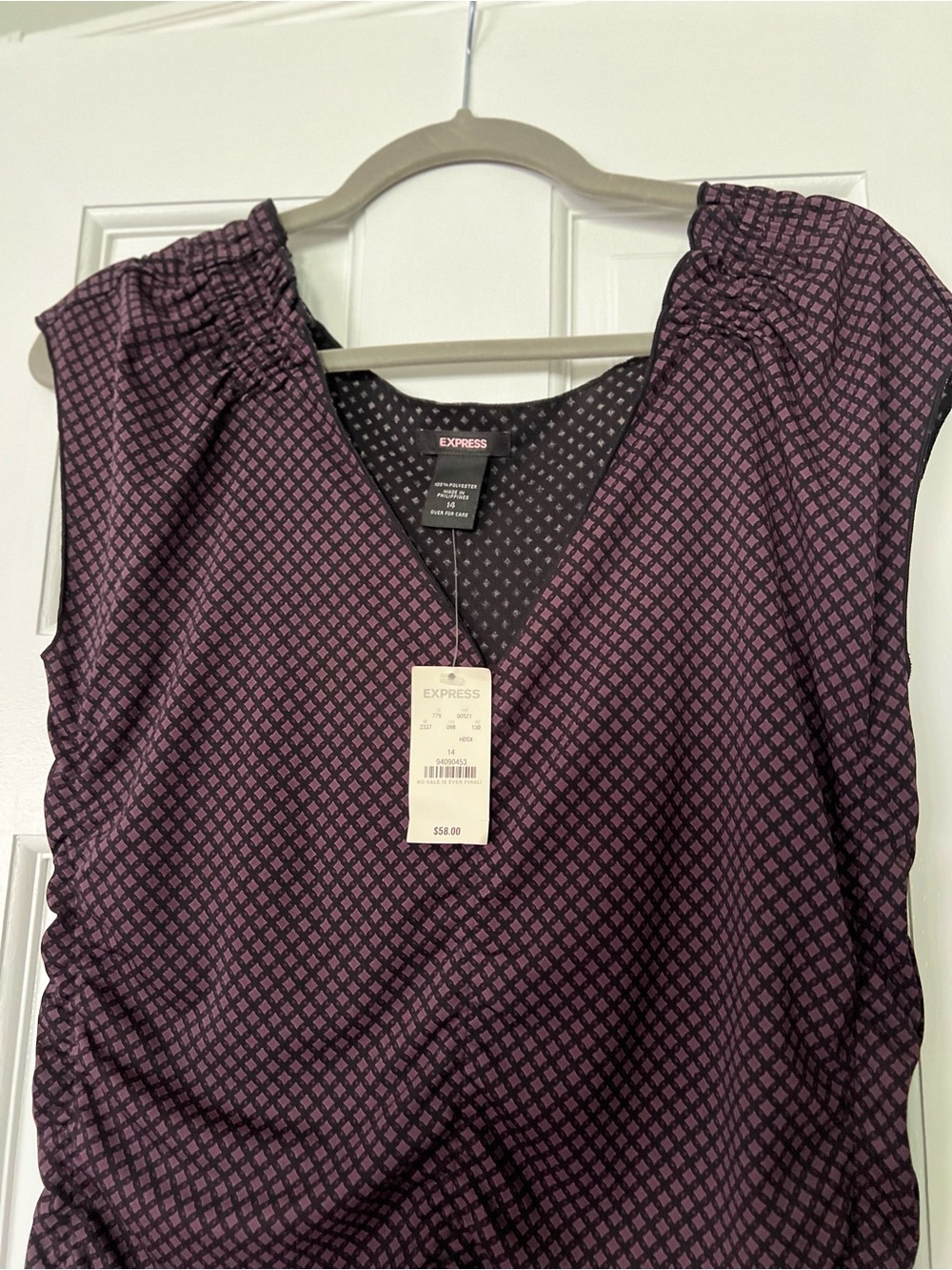 Vintage 90s Express Purple black Geometric Ruched Dress NWT 14